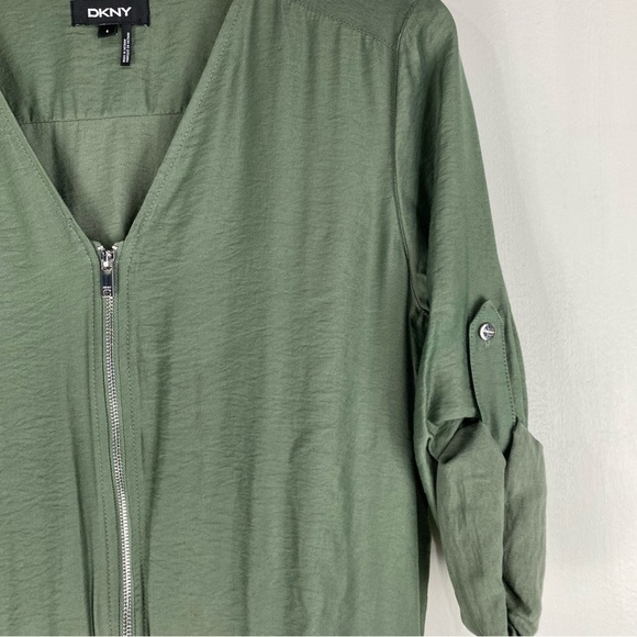 DKNY Utility Cargo Tie Front Waist One Piece Zip Up Jumpsuit Army Green Size 4 - Picture 5 of 9